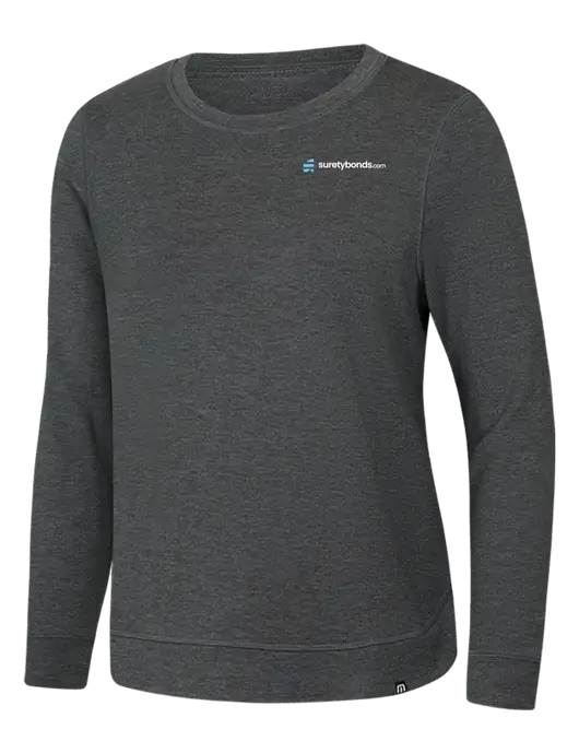 TravisMathew Womens Dark Grey Heather Lightweight Long Weekend Crew w/SuretyBonds.com Logo