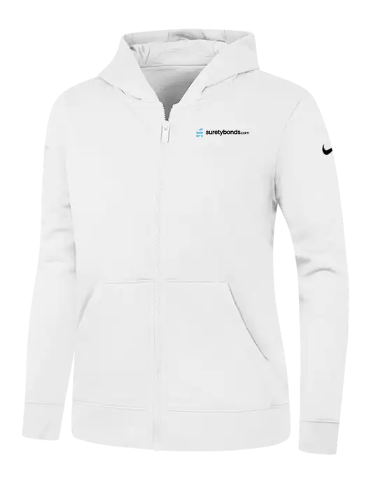 Nike Womens Club Fleece Sleeve Swoosh Full-Zip White Hoodie w/SuretyBonds.com Logo