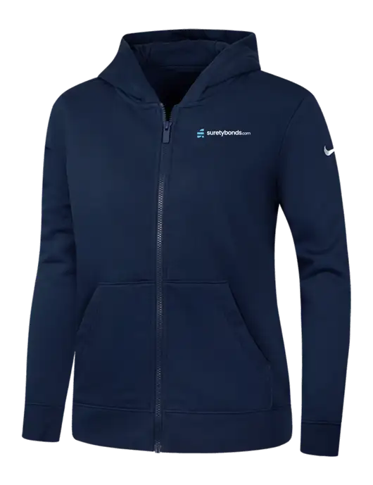 Nike Womens Club Fleece Sleeve Swoosh Full-Zip Dark Navy Hoodie w/SuretyBonds.com Logo
