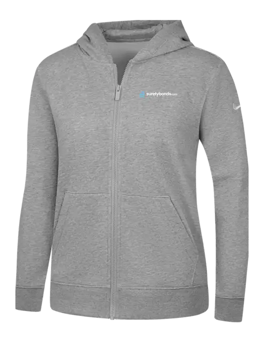 Nike Womens Club Fleece Sleeve Swoosh Full-Zip Dark Grey Heather Hoodie w/SuretyBonds.com Logo