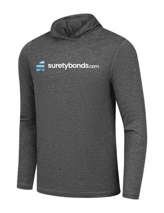 Luxury Active Dark Grey Heather Lightweight Tri-Blend Wicking Long Sleeve Hoodie w/SuretyBonds.com Logo