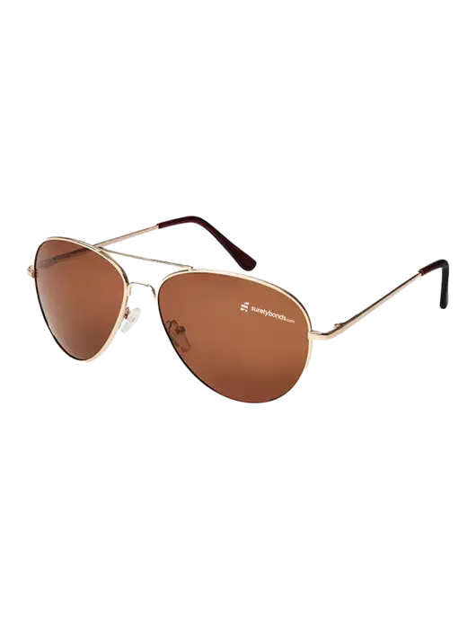 Aviator Coffee Brown with Gold Sunglasses  w/SuretyBonds.com Logo