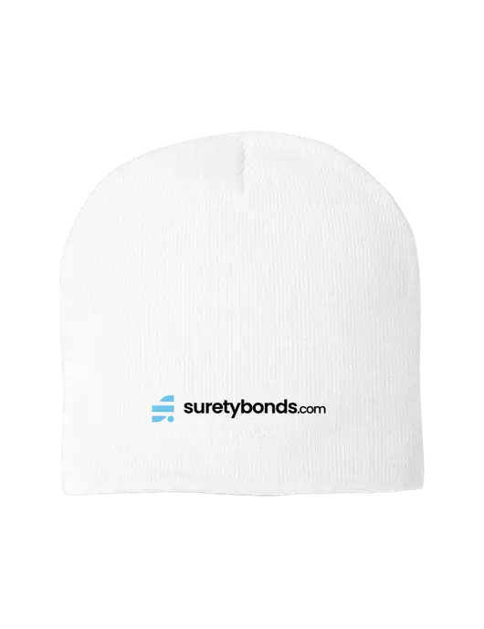 Solid White Element Knit Beanie w/SuretyBonds.com Logo