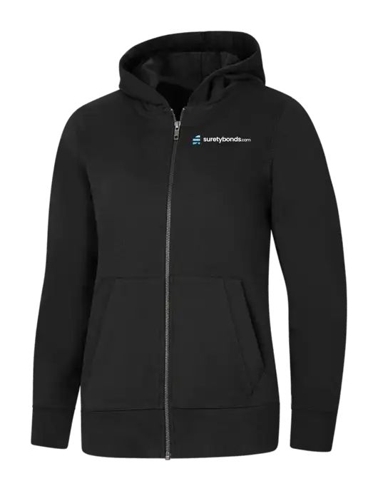 Womens Black Re-Fleece Full-Zip Hoodie w/SuretyBonds.com Logo