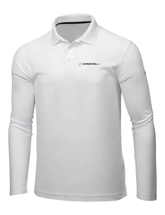 OGIO Bright White Caliber 2.0 Long Sleeve Polo w/SuretyBonds.com Logo