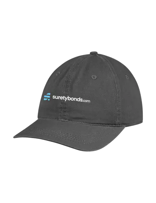 Garment Washed Unstructured Twill Charcoal Cap w/SuretyBonds.com Logo
