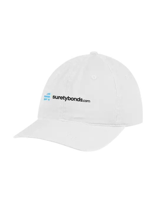 Garment Washed Unstructured Twill White Cap w/SuretyBonds.com Logo