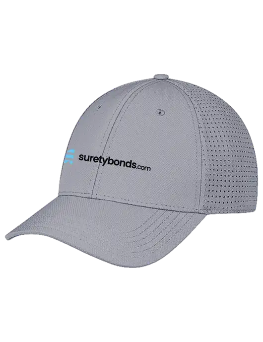 Grey Performance Stretchable Cap Hook & Loop w/SuretyBonds.com Logo