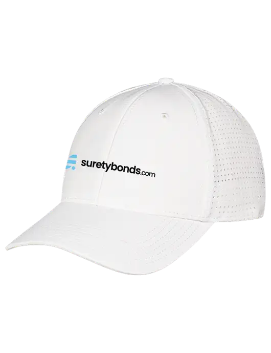 White Performance Stretchable Cap Hook & Loop w/SuretyBonds.com Logo