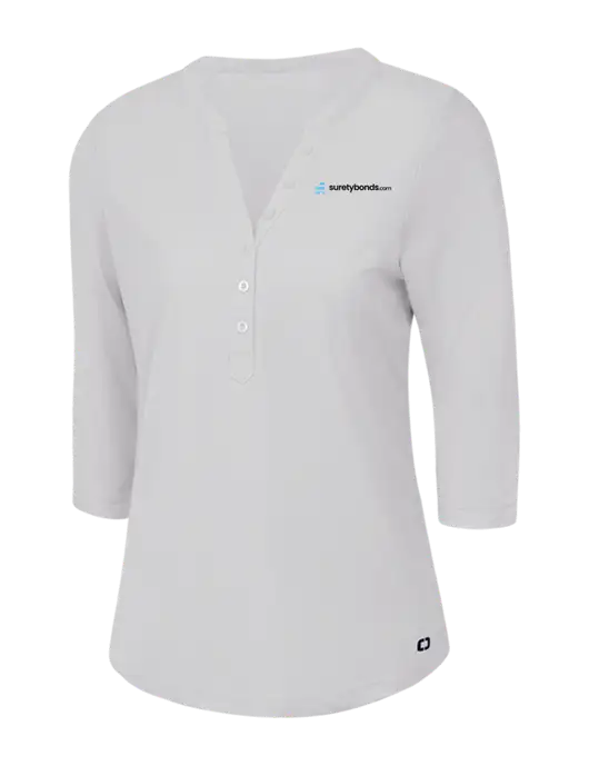 OGIO Bright White Jewel Henley w/SuretyBonds.com Logo