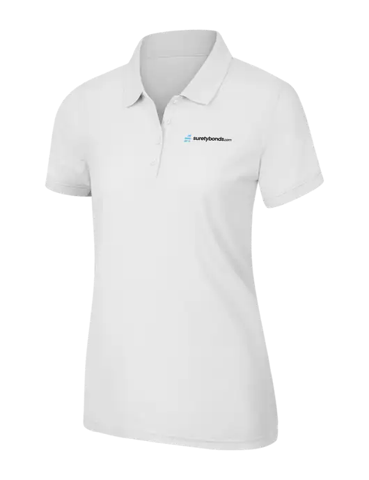 White Womens Core Classic Pique Polo w/SuretyBonds.com Logo