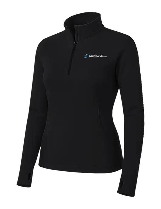 Womens Black Sport Wick Stretch 1/4 Zip Pullover w/SuretyBonds.com Logo