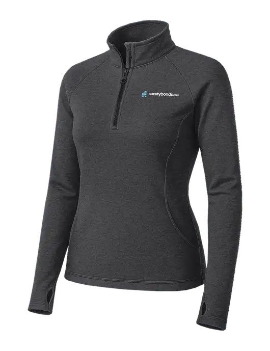 Dark Grey Heather Womens Sport Wick Stretch 1/4 Zip Pullover w/SuretyBonds.com Logo