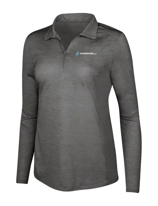Dark Grey Heather Womens Posicharge Tri-Blend Wicking 1/4 Zip Pullover w/SuretyBonds.com Logo