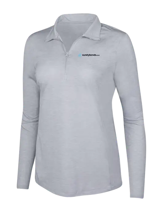 Light Grey Heather Womens Posicharge Tri-Blend Wicking 1/4 Zip Pullover w/SuretyBonds.com Logo