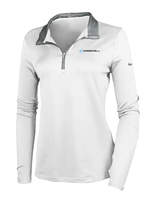 NIKE White/Dark Grey Womens Dry-Fit Stretch 1/2 Zip Cover-Up w/SuretyBonds.com Logo
