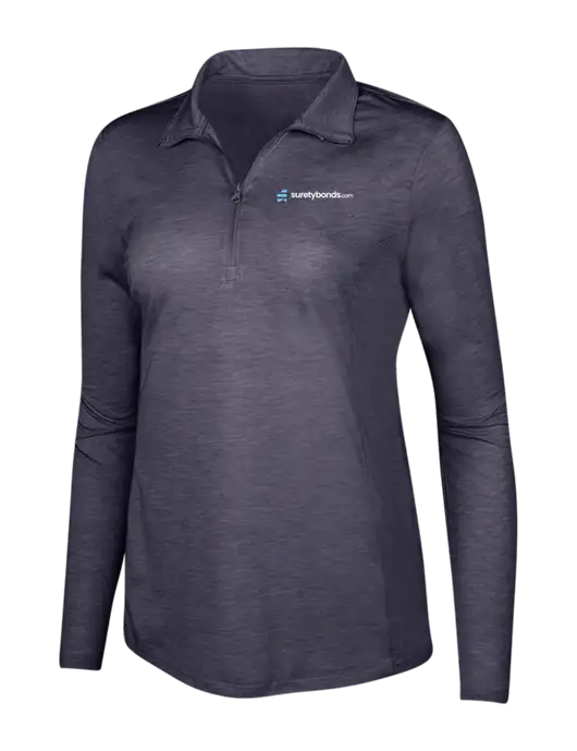 True Navy Heather Womens Posicharge Tri-Blend Wicking 1/4 Zip Pullover w/SuretyBonds.com Logo