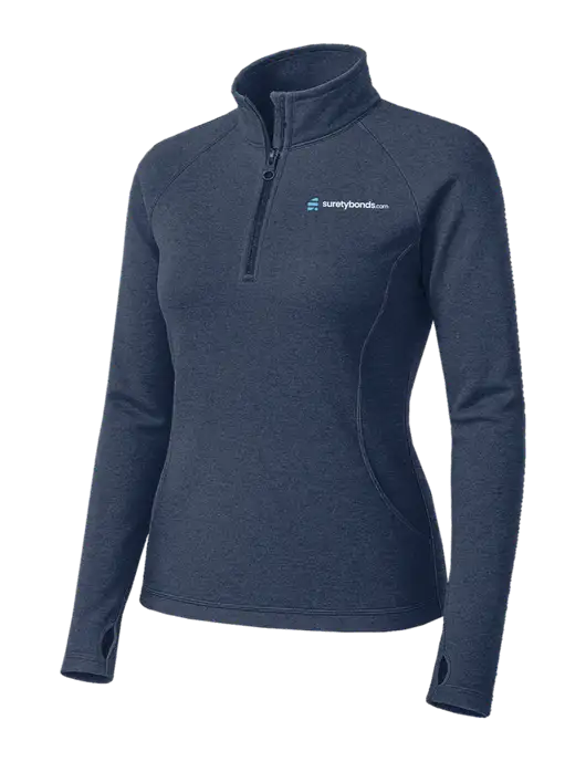 Navy Heather Womens Sport Wick Stretch 1/4 Zip Pullover w/SuretyBonds.com Logo