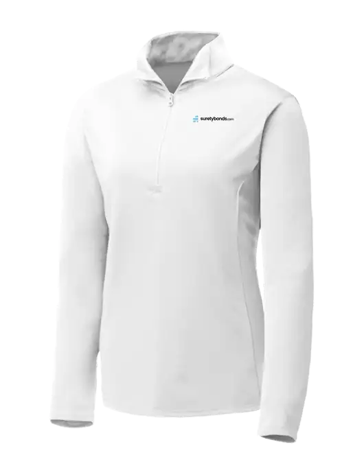 White Womens Posicharge Competitor ¼ Zip Pullover w/SuretyBonds.com Logo