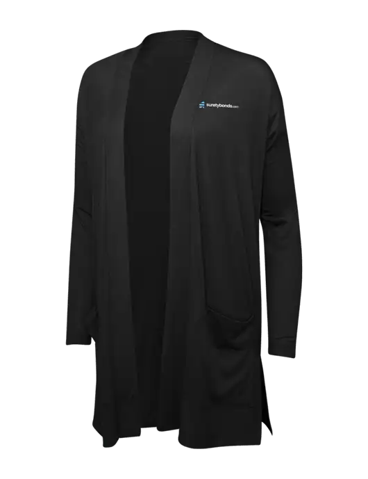 Black Womens Concept Long Pocket Cardigan w/SuretyBonds.com Logo