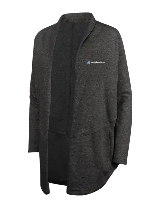 Charcoal Heather/ Medium Heather Grey Womens Interlock Cardigan w/SuretyBonds.com Logo