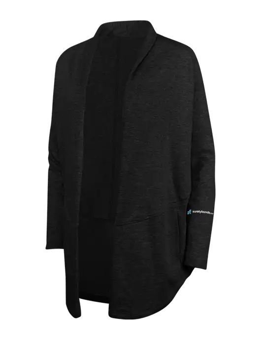 Deep Black/Charcoal Heather Womens Interlock Cardigan w/SuretyBonds.com Logo
