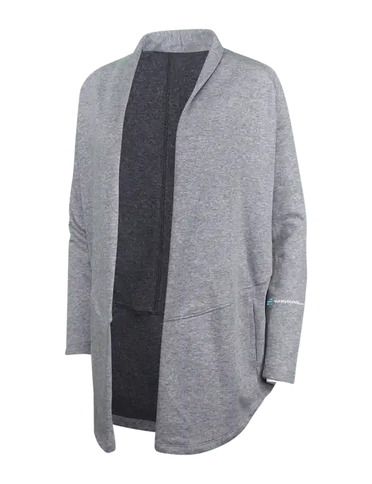 Medium Heather Grey/Char Heather Womens Interlock Cardigan w/SuretyBonds.com Logo