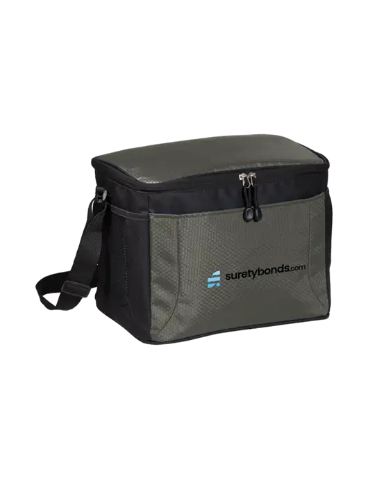 12 Can Grey/Black Cube Cooler w/SuretyBonds.com Logo