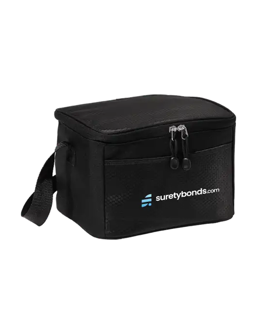 6 Can Black/Black Cube Cooler w/SuretyBonds.com Logo
