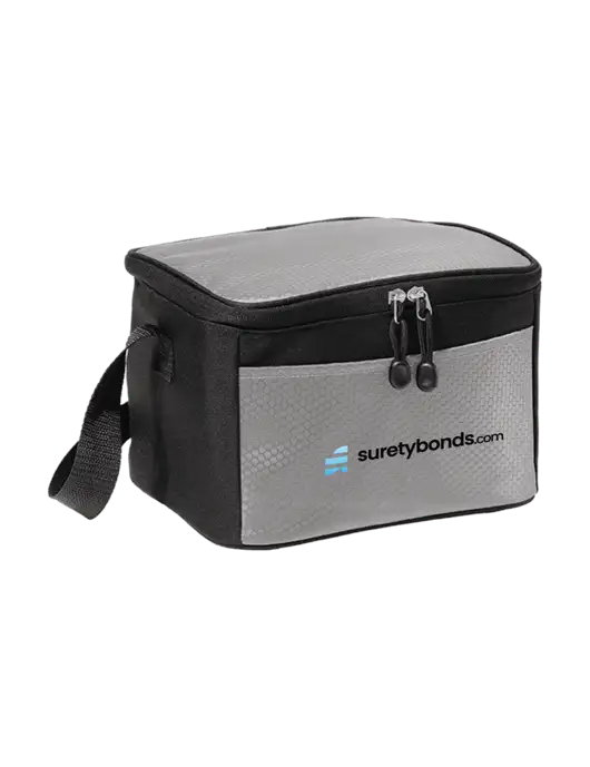 6 Can Grey/Black Cube Cooler w/SuretyBonds.com Logo