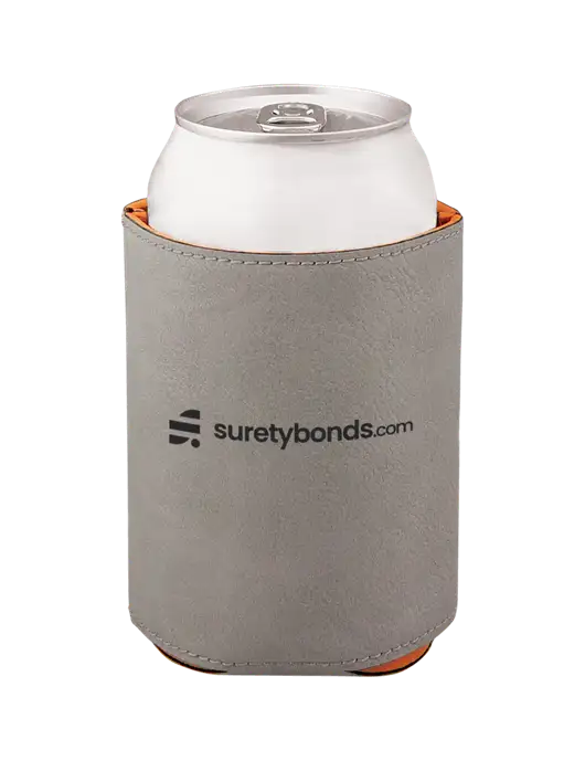 Grey Leatherette Beverage Holder w/SuretyBonds.com Logo