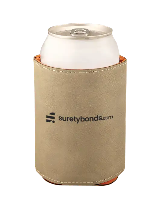 Tan Leatherette Beverage Holder w/SuretyBonds.com Logo