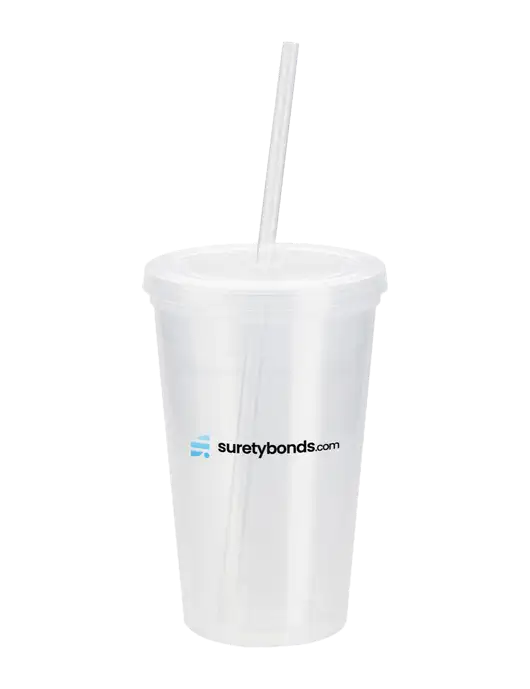 Sorrento Clear 16 oz Tumbler with Lid & Straw w/SuretyBonds.com Logo