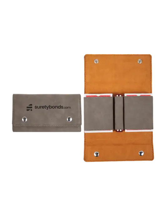 Grey Leatherette Card & Dice Set w/SuretyBonds.com Logo