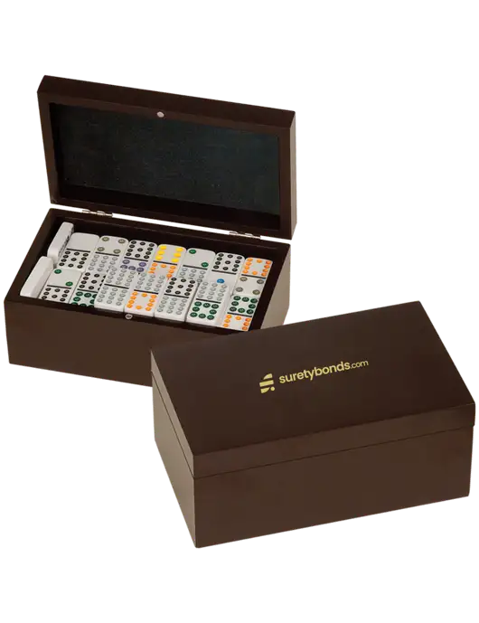 Rosewood Double Twelves 91 Piece Dominos Set w/SuretyBonds.com Logo