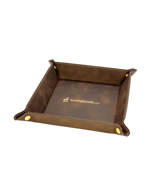 Rustic Leatherette Valet Tray, 6 x 6 w/SuretyBonds.com Logo