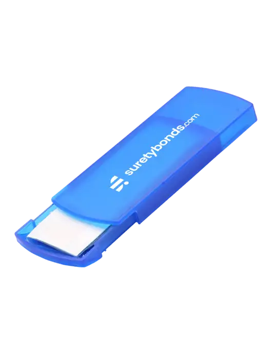 Slide Right Blue Bandage Dispenser w/SuretyBonds.com Logo