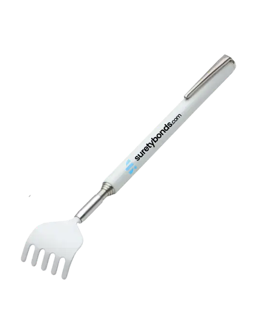 Telescopic White Back Scratcher w/SuretyBonds.com Logo