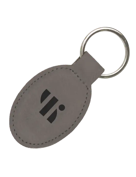 Grey Leatherette Oval Keychain w/SuretyBonds.com Icon Logo