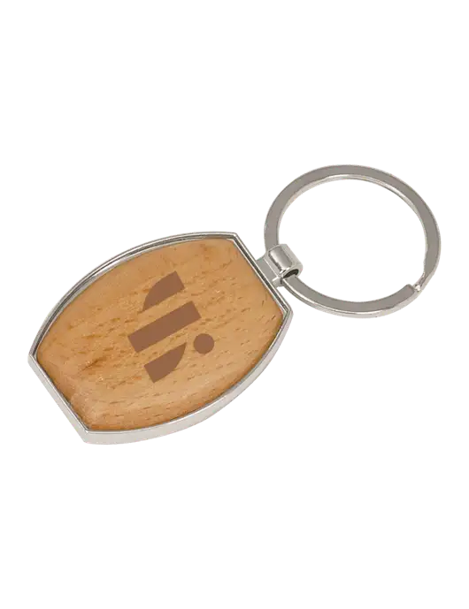 Wood & Silver Oval Keychain w/SuretyBonds.com Icon Logo