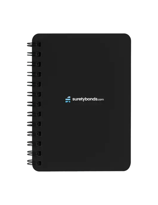 Sturdy Black Hardcover Notebook, 5.25 x 7 w/SuretyBonds.com Logo