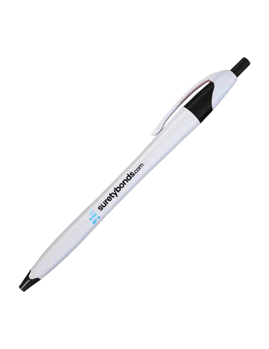 Novella White/Black Classic Pen - Blue Ink w/SuretyBonds.com Logo