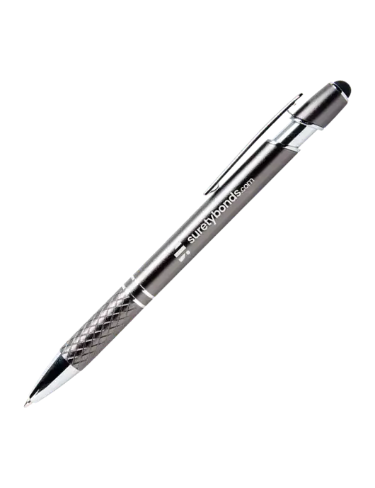 Valencia Gunmetal Stylus Pen - Black Ink w/SuretyBonds.com Logo