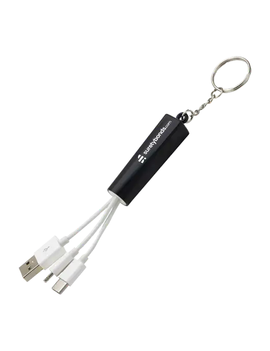 Black Light-Up Charging Cable with Key Ring w/SuretyBonds.com Logo