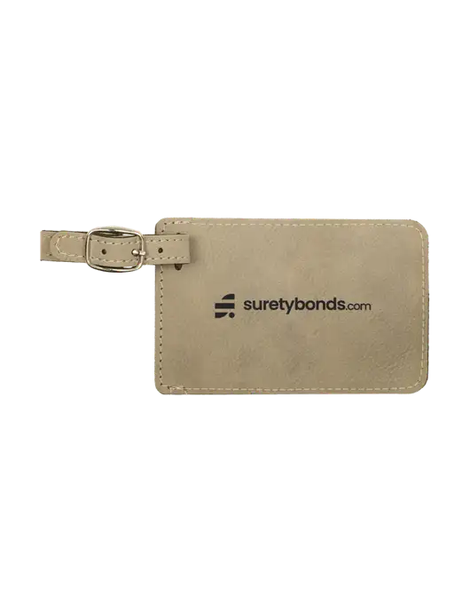 Tan Leatherette Luggage Tag w/SuretyBonds.com Logo