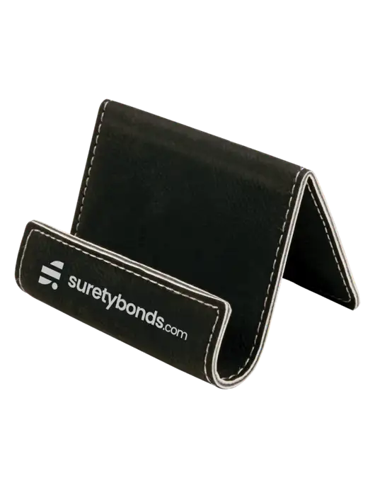 Black Leatherette Card & Phone Holder w/SuretyBonds.com Logo