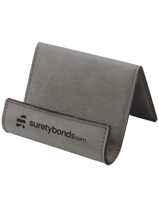 Grey Leatherette Card & Phone Holder w/SuretyBonds.com Logo