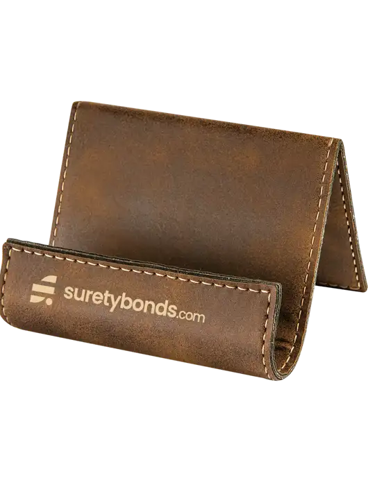 Rustic Leatherette Card & Phone Holder w/SuretyBonds.com Logo