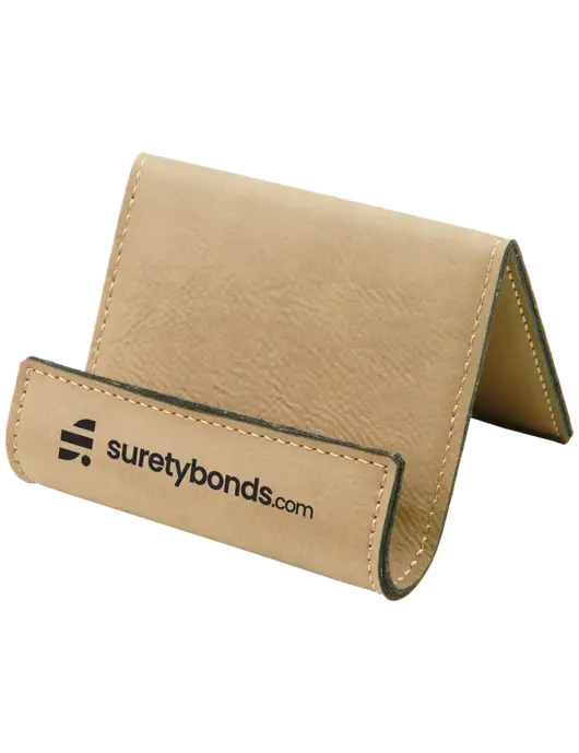 Tan Leatherette Card & Phone Holder w/SuretyBonds.com Logo