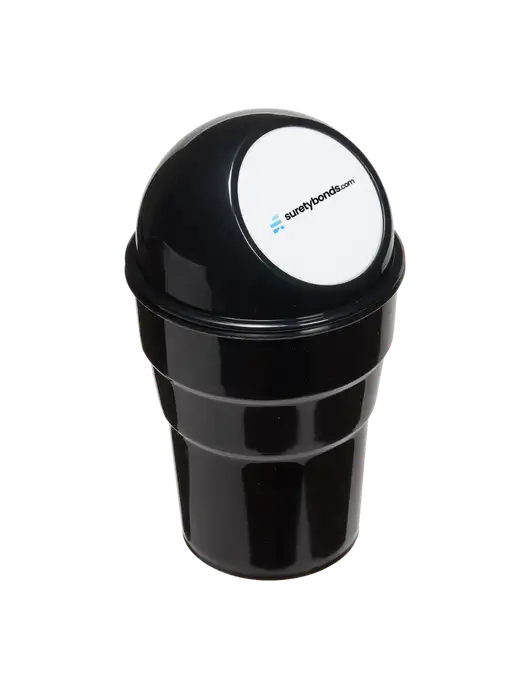 Black Car Cup Holder Trash Can w/SuretyBonds.com Logo